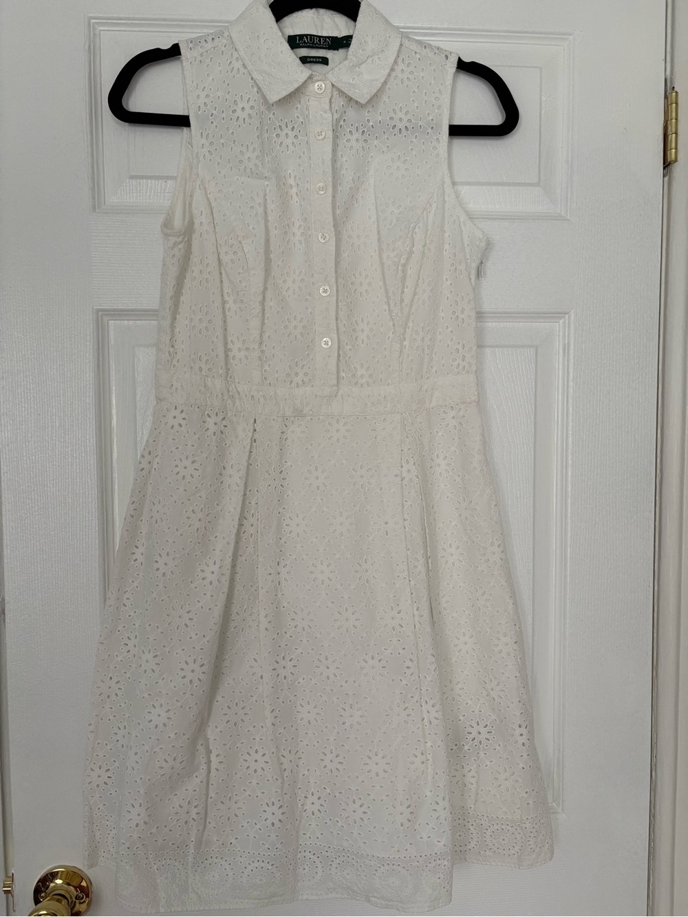 Lauren Ralph Lauren White Eyelet Sleeveless Shirt Dress Size 4 - Picture 3 of 8